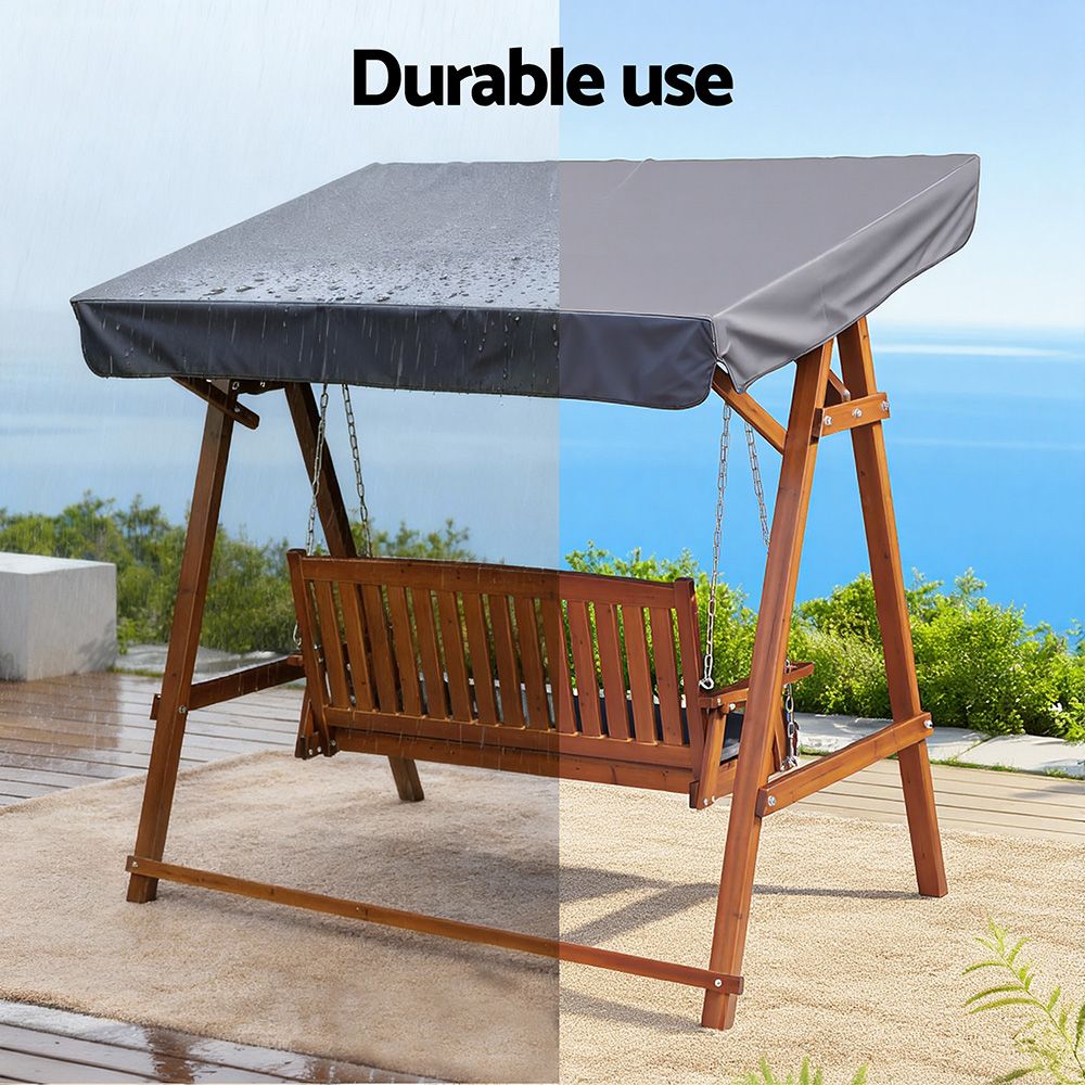 Gardeon Outdoor Wooden Swing Chair Garden Bench Canopy Cushion 3 Seater Teak-Swing Chairs-PEROZ Accessories