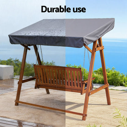 Gardeon Outdoor Wooden Swing Chair Garden Bench Canopy Cushion 3 Seater Teak-Swing Chairs-PEROZ Accessories