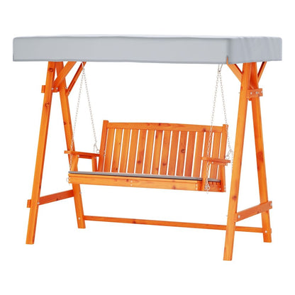 Gardeon Outdoor Wooden Swing Chair Garden Bench Canopy Cushion 3 Seater Teak-Swing Chairs-PEROZ Accessories