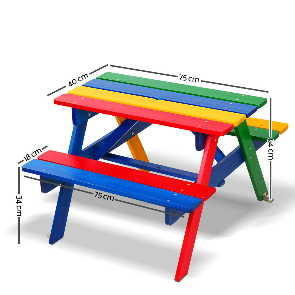 Keezi Kids Wooden Picnic Table Set with Umbrella-Baby &amp; Kids &gt; Baby &amp; Kid&