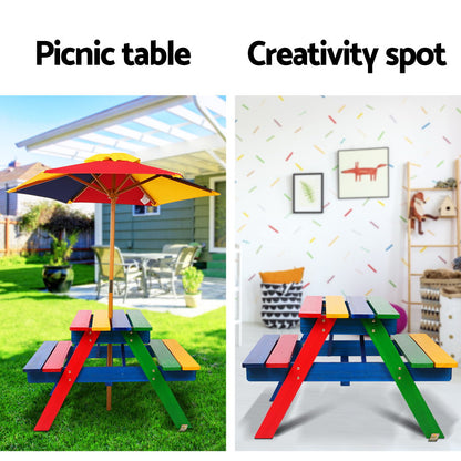 Keezi Kids Wooden Picnic Table Set with Umbrella-Baby &amp; Kids &gt; Baby &amp; Kid&