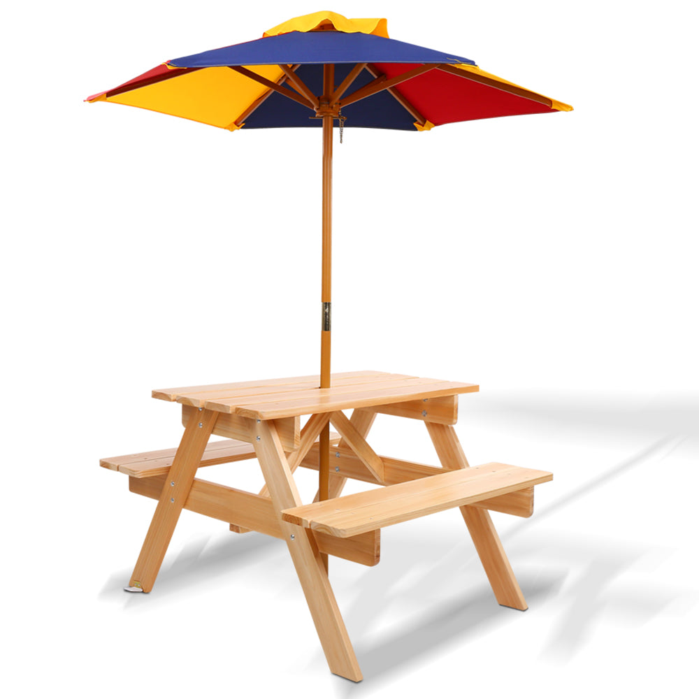 Keezi Kids Wooden Picnic Table Set with Umbrella-Baby &amp; Kids &gt; Baby &amp; Kid&