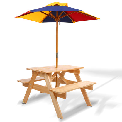 Keezi Kids Wooden Picnic Table Set with Umbrella-Baby &amp; Kids &gt; Baby &amp; Kid&