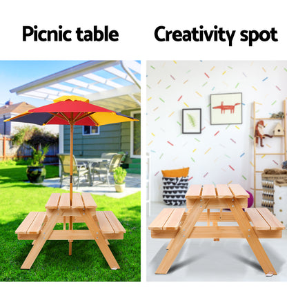 Keezi Kids Wooden Picnic Table Set with Umbrella-Baby &amp; Kids &gt; Baby &amp; Kid&