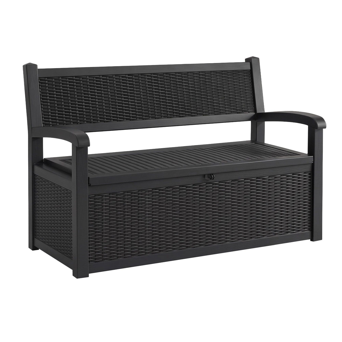 Gardeon Outdoor Storage Box Bench 254L Resin Armset Backrest Lockable Black-Furniture > Outdoor > Outdoor Benches-PEROZ Accessories