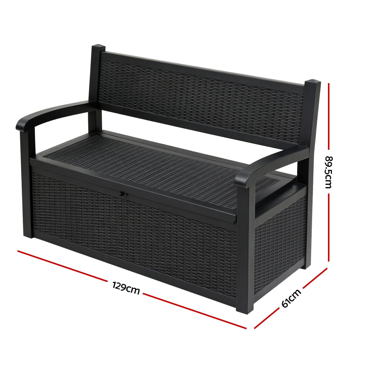 Gardeon Outdoor Storage Box Bench 254L Resin Armset Backrest Lockable Black-Furniture > Outdoor > Outdoor Benches-PEROZ Accessories