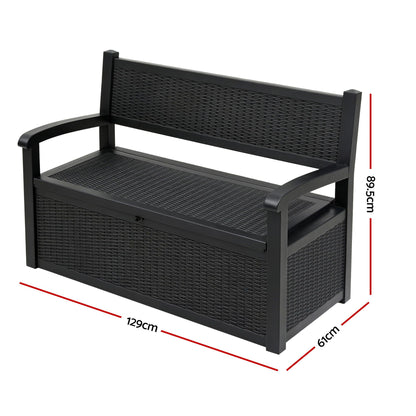 Gardeon Outdoor Storage Box Bench 254L Resin Armset Backrest Lockable Black-Furniture > Outdoor > Outdoor Benches-PEROZ Accessories