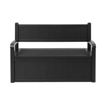 Gardeon Outdoor Storage Box Bench 254L Resin Armset Backrest Lockable Black-Furniture > Outdoor > Outdoor Benches-PEROZ Accessories