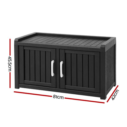 Outdoor Storage Box Bench Shoe Cabinet with Shelf Resin 81cm Black-Furniture > Outdoor > Outdoor Chairs-PEROZ Accessories