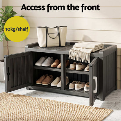 Outdoor Storage Box Bench Shoe Cabinet with Shelf Resin 81cm Black-Furniture > Outdoor > Outdoor Chairs-PEROZ Accessories