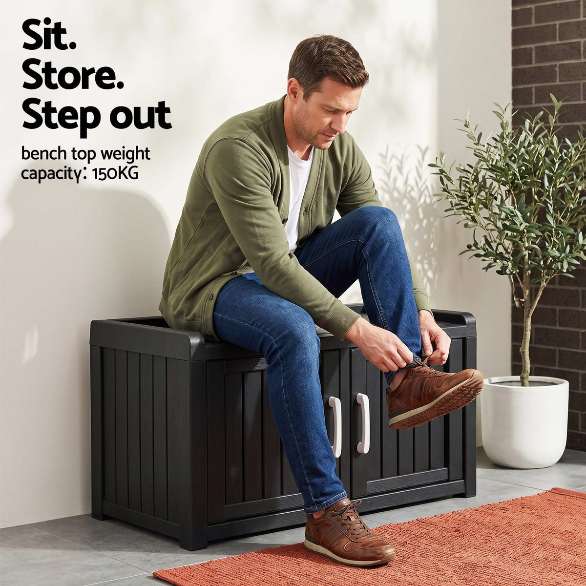 Outdoor Storage Box Bench Shoe Cabinet with Shelf Resin 81cm Black-Furniture > Outdoor > Outdoor Chairs-PEROZ Accessories