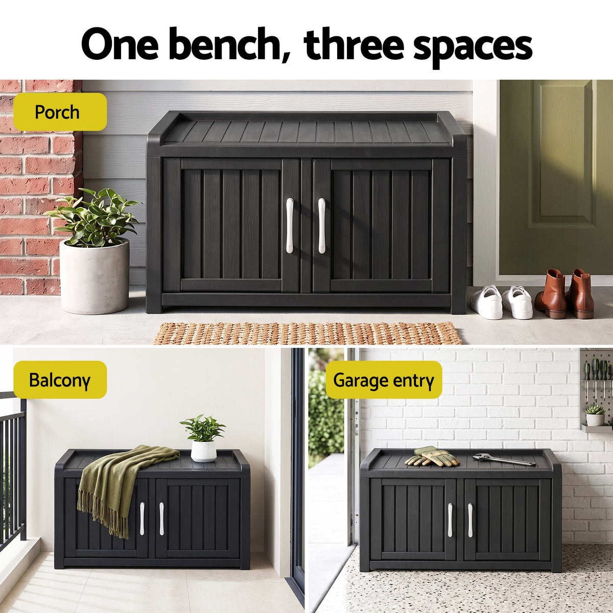 Outdoor Storage Box Bench Shoe Cabinet with Shelf Resin 81cm Black-Furniture > Outdoor > Outdoor Chairs-PEROZ Accessories