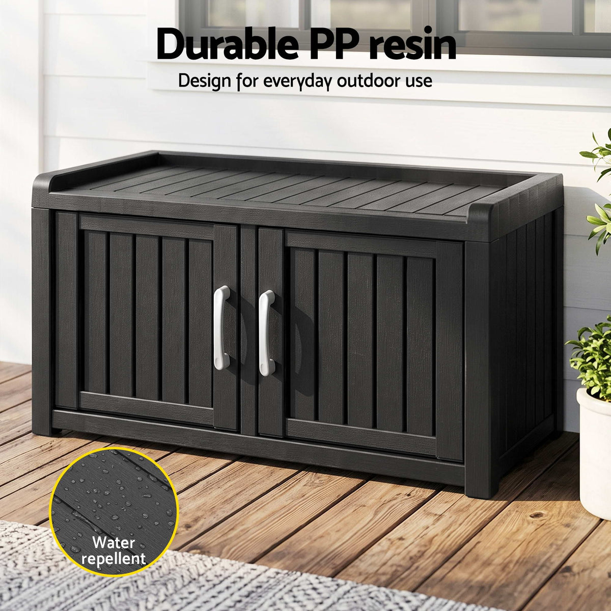 Outdoor Storage Box Bench Shoe Cabinet with Shelf Resin 81cm Black-Furniture > Outdoor > Outdoor Chairs-PEROZ Accessories