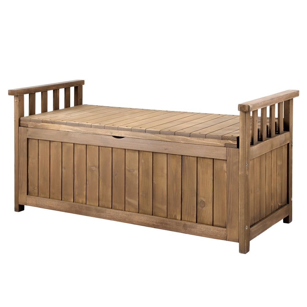 Gardeon Outdoor Storage Bench Box Wooden Garden Toy Tool Sheds Patio Furniture Brown-Outdoor Storage Boxes-PEROZ Accessories