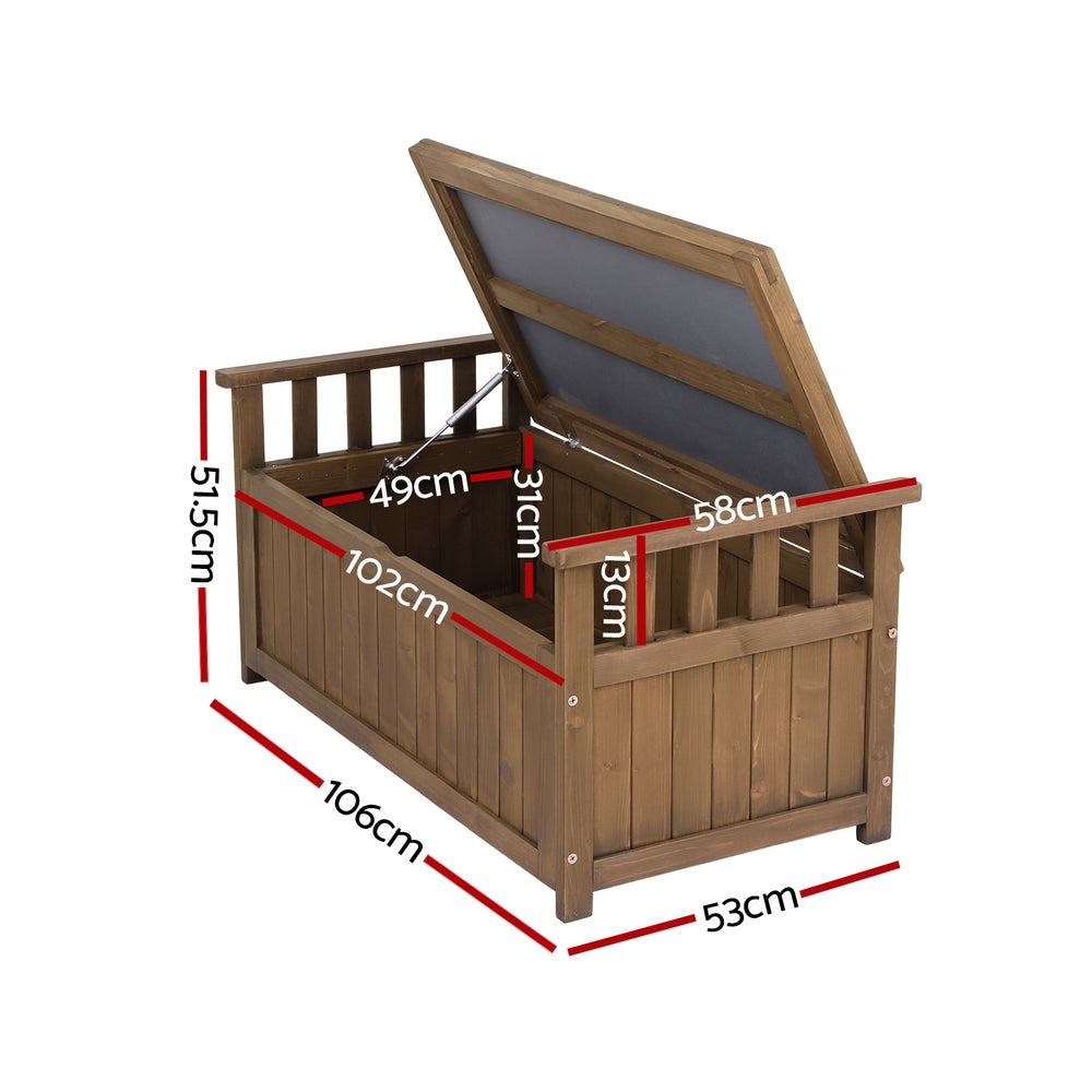 Gardeon Outdoor Storage Bench Box Wooden Garden Toy Tool Sheds Patio Furniture Brown-Outdoor Storage Boxes-PEROZ Accessories