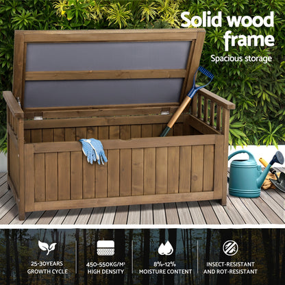Gardeon Outdoor Storage Bench Box Wooden Garden Toy Tool Sheds Patio Furniture Brown-Outdoor Storage Boxes-PEROZ Accessories