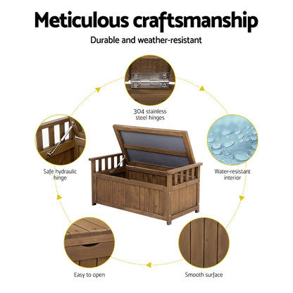 Gardeon Outdoor Storage Bench Box Wooden Garden Toy Tool Sheds Patio Furniture Brown-Outdoor Storage Boxes-PEROZ Accessories