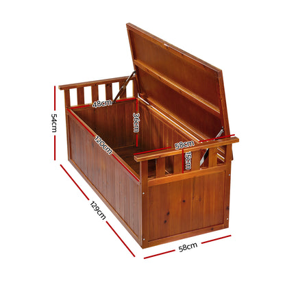 Gardeon Outdoor Storage Bench Box 129cm Wooden Garden Toy Chest Sheds Patio Furniture XL Natural-Outdoor Storage Boxes-PEROZ Accessories