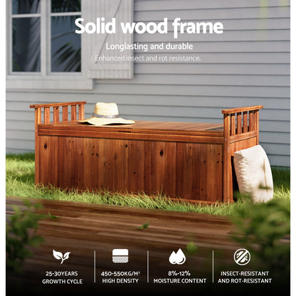 Gardeon Outdoor Storage Bench Box 129cm Wooden Garden Toy Chest Sheds Patio Furniture XL Natural-Outdoor Storage Boxes-PEROZ Accessories