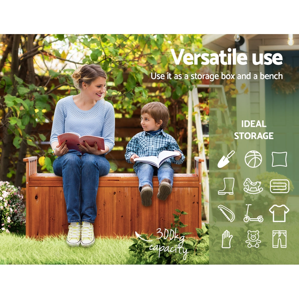 Gardeon Outdoor Storage Bench Box 129cm Wooden Garden Toy Chest Sheds Patio Furniture XL Natural-Outdoor Storage Boxes-PEROZ Accessories