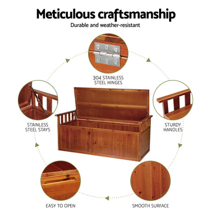 Gardeon Outdoor Storage Bench Box 129cm Wooden Garden Toy Chest Sheds Patio Furniture XL Natural-Outdoor Storage Boxes-PEROZ Accessories