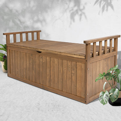 Gardeon Outdoor Storage Bench Box 129cm Wooden Garden Toy Chest Sheds Patio Furniture XL Natural-Outdoor Storage Boxes-PEROZ Accessories