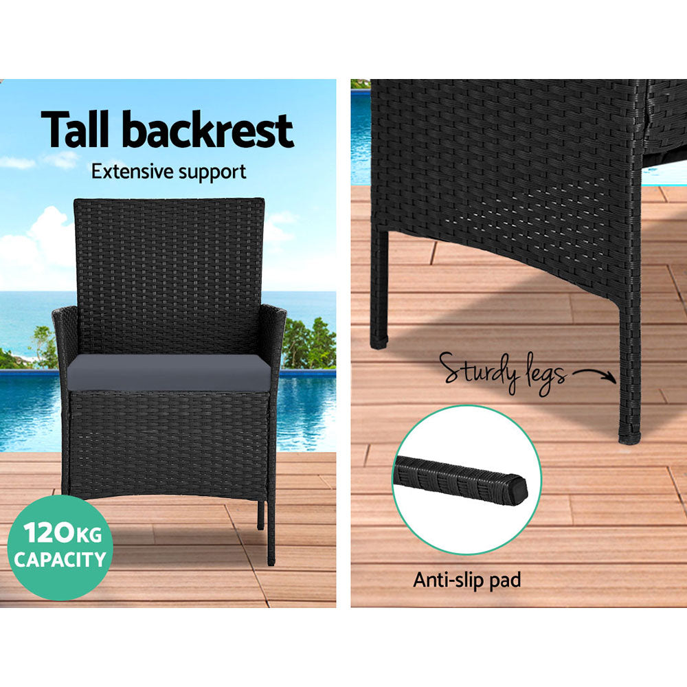 Gardeon 4 Seater Outdoor Sofa Set Wicker Setting Table Chair Furniture Black-Outdoor Dining Sets-PEROZ Accessories