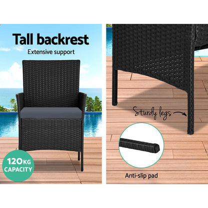 Gardeon 4 Seater Outdoor Sofa Set Wicker Setting Table Chair Furniture Black-Outdoor Dining Sets-PEROZ Accessories