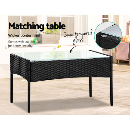 Gardeon 4 Seater Outdoor Sofa Set Wicker Setting Table Chair Furniture Black-Outdoor Dining Sets-PEROZ Accessories