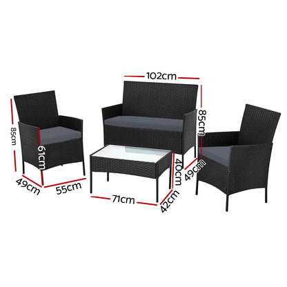 Gardeon 4 Seater Outdoor Sofa Set with Storage Cover Wicker Table Chair Black-Outdoor Sofa Sets-PEROZ Accessories
