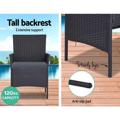 Gardeon 4 Seater Outdoor Sofa Set Wicker Setting Table Chair Furniture Dark Grey-Outdoor Dining Sets-PEROZ Accessories