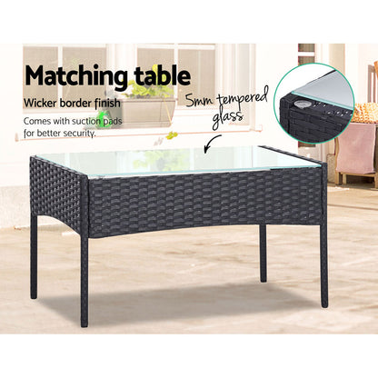 Gardeon 4 Seater Outdoor Sofa Set Wicker Setting Table Chair Furniture Dark Grey-Outdoor Dining Sets-PEROZ Accessories