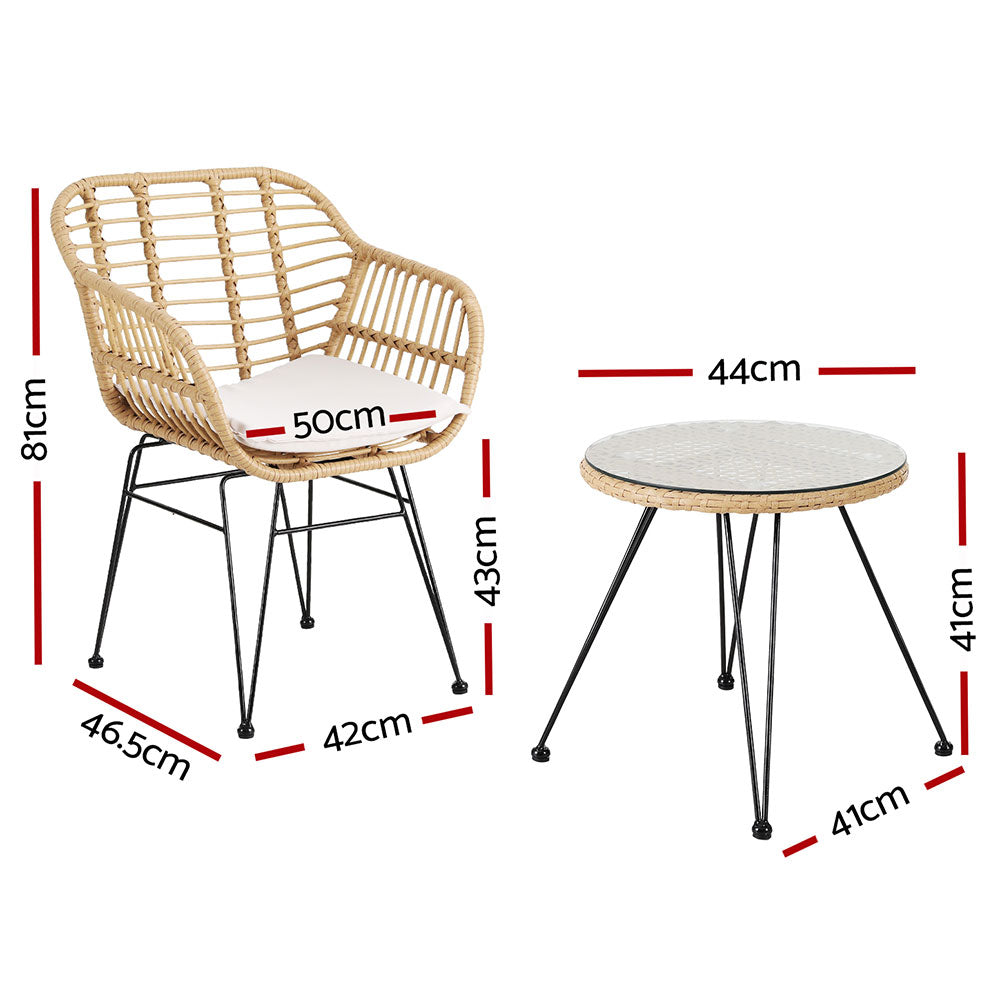 Gardeon 3PC Outdoor Furniture Bistro Set Lounge Setting Table Chairs Cushion Patio Grey-Furniture &gt; Outdoor-PEROZ Accessories