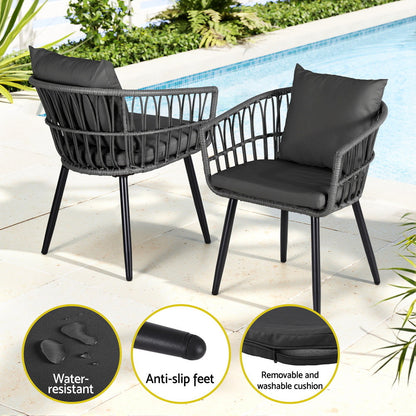 Gardeon 3PC Outdoor Bistro Set Patio Furniture Lounge Setting Table and Chairs Grey-Furniture &gt; Outdoor &gt; Outdoor Sofas &amp; Lounge Sets-PEROZ Accessories