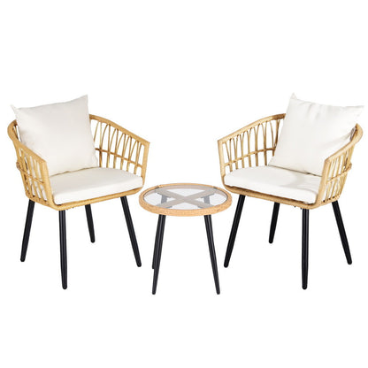 Gardeon 3PC Outdoor Bistro Set Patio Furniture Lounge Setting Table and Chairs Natural-Furniture &gt; Outdoor &gt; Outdoor Sofas &amp; Lounge Sets-PEROZ Accessories