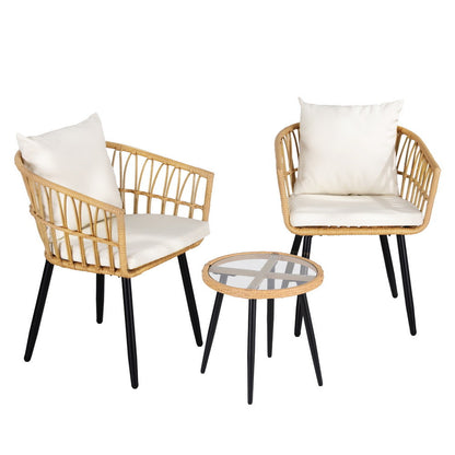 Gardeon 3PC Outdoor Bistro Set Patio Furniture Lounge Setting Table and Chairs Natural-Furniture &gt; Outdoor &gt; Outdoor Sofas &amp; Lounge Sets-PEROZ Accessories
