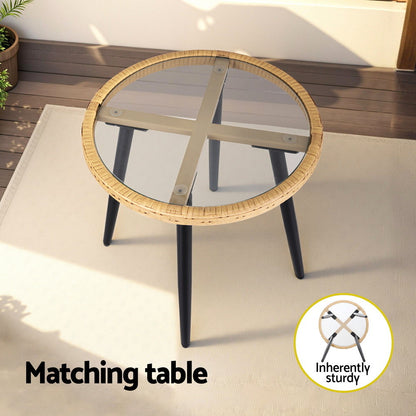 Gardeon 3PC Outdoor Bistro Set Patio Furniture Lounge Setting Table and Chairs Natural-Furniture &gt; Outdoor &gt; Outdoor Sofas &amp; Lounge Sets-PEROZ Accessories