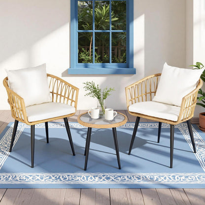 Gardeon 3PC Outdoor Bistro Set Patio Furniture Lounge Setting Table and Chairs Natural-Furniture &gt; Outdoor &gt; Outdoor Sofas &amp; Lounge Sets-PEROZ Accessories