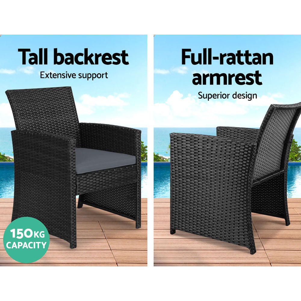 Gardeon 4 PCS Outdoor Sofa Set Rattan Chair Table Setting Garden Furniture Black-Outdoor Furniture Sets-PEROZ Accessories