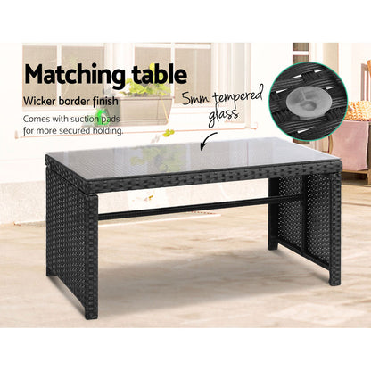 Gardeon 4 PCS Outdoor Sofa Set Rattan Chair Table Setting Garden Furniture Black-Outdoor Furniture Sets-PEROZ Accessories