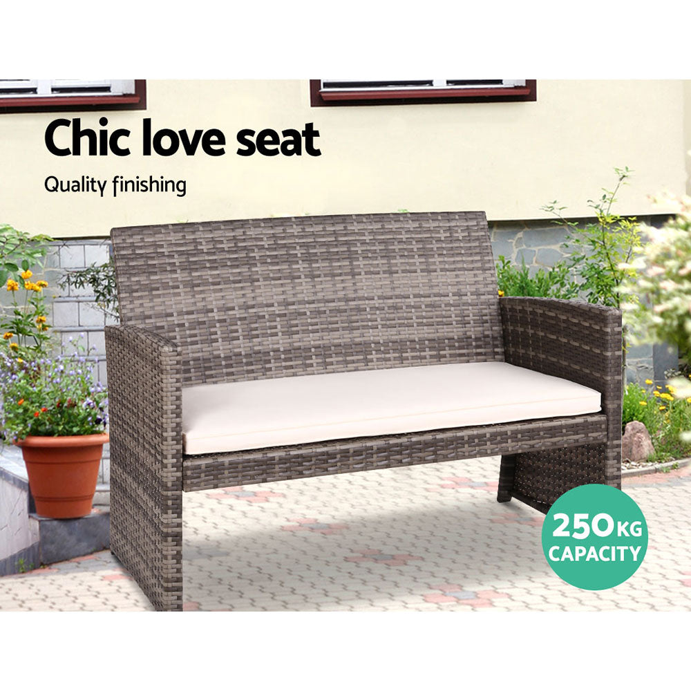 Gardeon 4 PCS Outdoor Sofa Set Rattan Chair Table Setting Garden Furniture Grey-Outdoor Furniture Sets-PEROZ Accessories