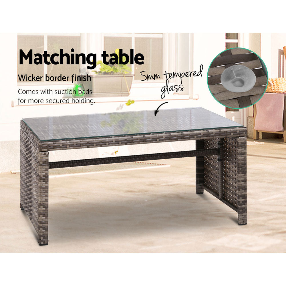 Gardeon 4 PCS Outdoor Sofa Set Rattan Chair Table Setting Garden Furniture Grey-Outdoor Furniture Sets-PEROZ Accessories