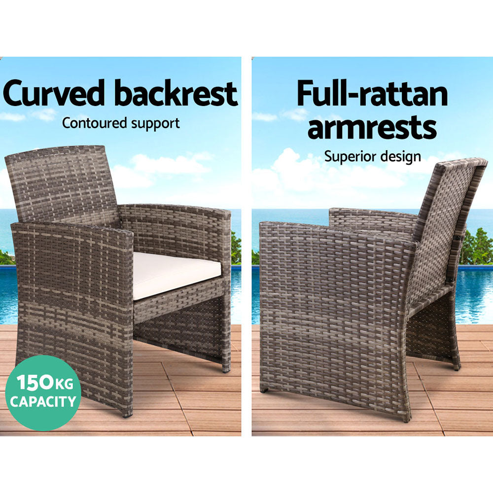 Gardeon 4 PCS Outdoor Sofa Set with Storage Cover Rattan Chair Furniture Grey-Outdoor Furniture Sets-PEROZ Accessories