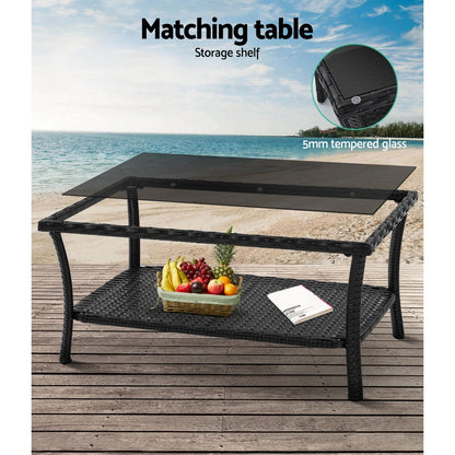 Gardeon 4PCS Outdoor Sofa Set Wicker Harp Chair Table Garden Furniture Black-Outdoor Furniture Sets-PEROZ Accessories
