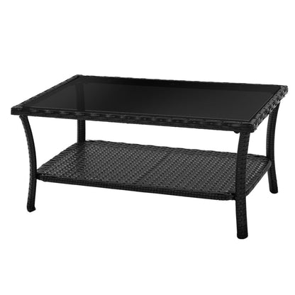 Gardeon 4PCS OutdoorSofa Set with Storage Cover Wicker Harp Chair Table Black-Outdoor Furniture Sets-PEROZ Accessories