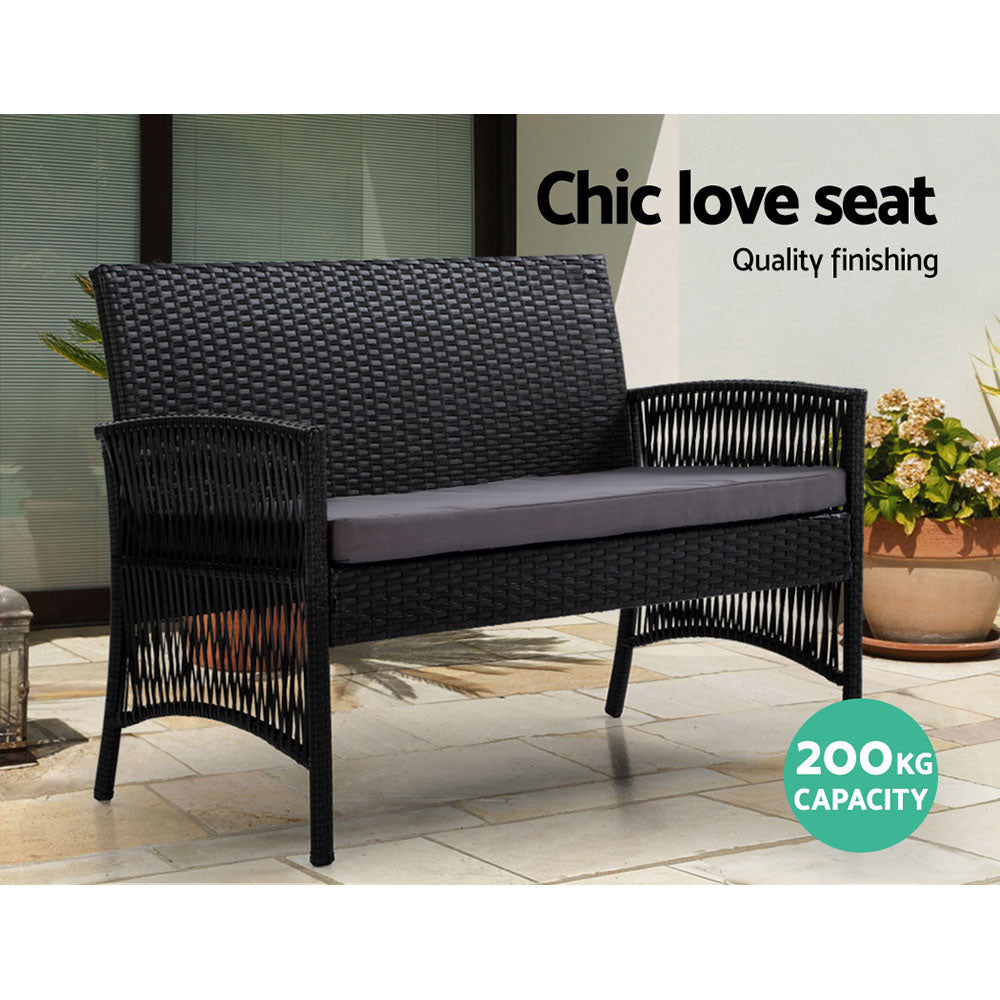 Gardeon 4PCS OutdoorSofa Set with Storage Cover Wicker Harp Chair Table Black-Outdoor Furniture Sets-PEROZ Accessories