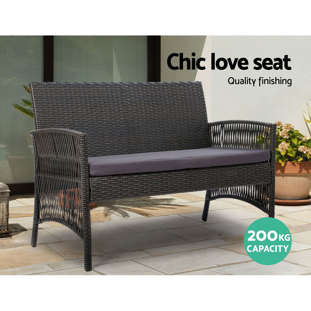 Gardeon 4PCS Outdoor Sofa Set with Storage Cover Wicker Harp Chair Table Grey-Outdoor Furniture Sets-PEROZ Accessories
