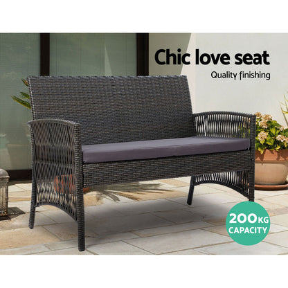 Gardeon 4PCS Outdoor Sofa Set with Storage Cover Wicker Harp Chair Table Grey-Outdoor Furniture Sets-PEROZ Accessories