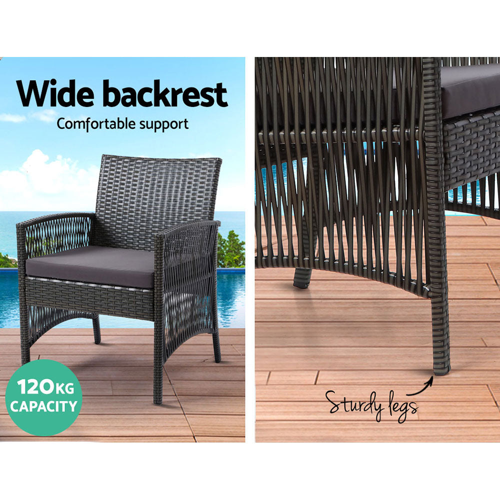 Gardeon 4PCS Outdoor Sofa Set with Storage Cover Wicker Harp Chair Table Grey-Outdoor Furniture Sets-PEROZ Accessories