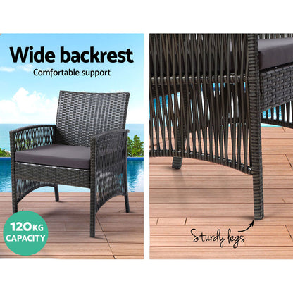 Gardeon 4PCS Outdoor Sofa Set with Storage Cover Wicker Harp Chair Table Grey-Outdoor Furniture Sets-PEROZ Accessories